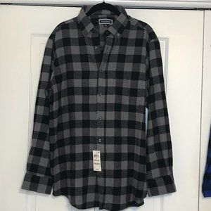 Club Room Grey and Black Plaid Men's Button Down Flannel Long Sleeve Shirt